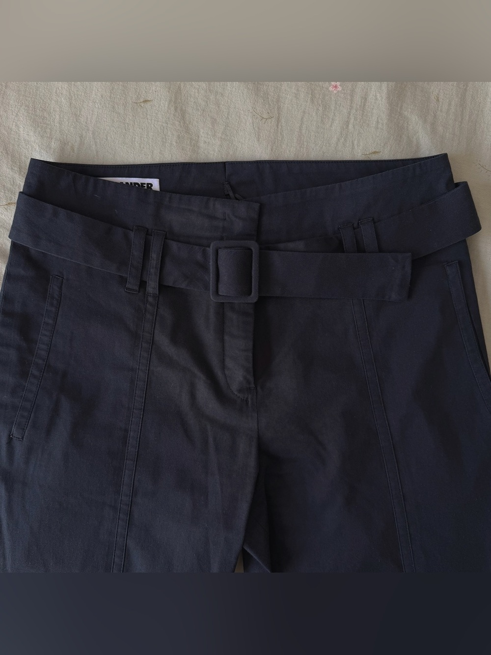 Jil Sander Rare Dark Navy Cotton Blend Trousers with Belt
